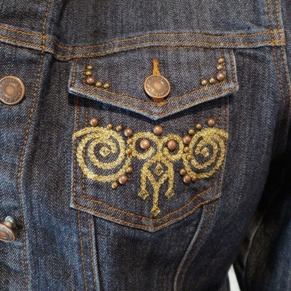 CLASH Jeans Embroidered Jean Jacket Dark Wash - Picture 2 of 6